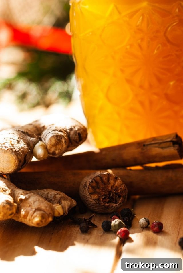 Heirloom Christmas Recipes 7 Close-up of fresh ginger root, an essential ingredient for the gingerbread simple syrup.