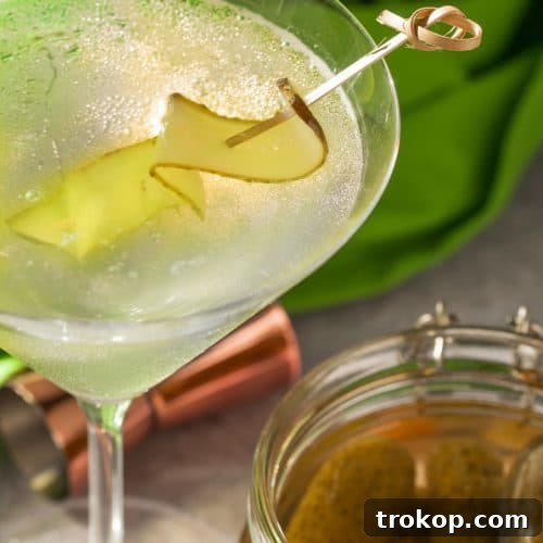 pickle juice drink - picked martini with a pickle garnish