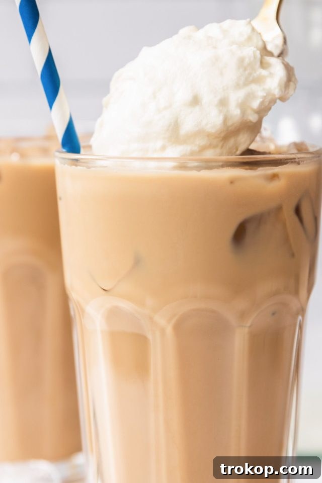 Iced White Mocha with whipped cream and toppings