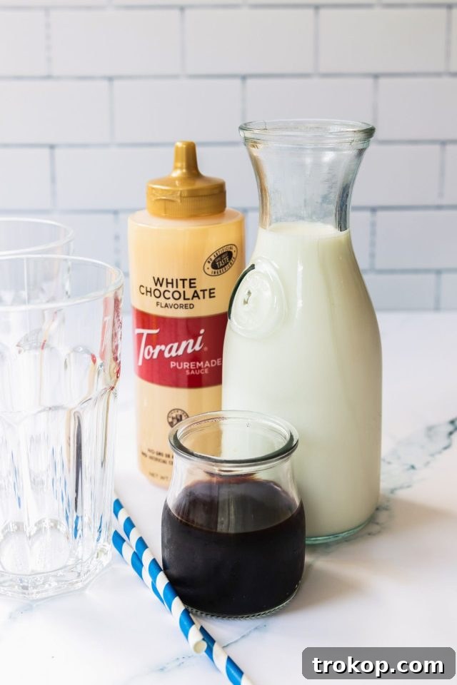 Ingredients for making Iced White Chocolate Mocha