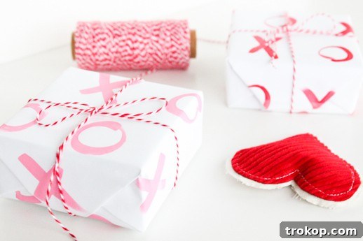 Handmade Hugs and Kisses Gift Wrap 5 DIY xoxo gift wrap tied with twine