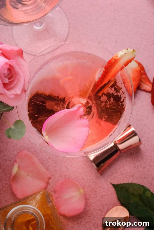 Blushing Rose Martini 3 rose martini - top view of the drink