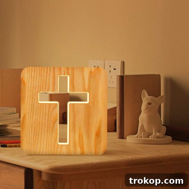 28 Heartfelt Baptism Gifts for a Special Blessing 11 Lampeez Jesus Cross Wooden Lamp Novelty Night Light 3D Illusion lamp for Kids, Kids Decoration Lamp USB Power Bedroom Decor Xmas Holiday Birthday Gifts for Boy Girls