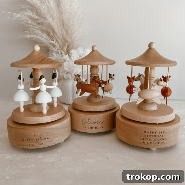 28 Heartfelt Baptism Gifts for a Special Blessing 20 Baptism Christening Gift - First Birthday - Personalised Musical Carousel Wooden - Heirloom Music Box - Engraved Keepsake