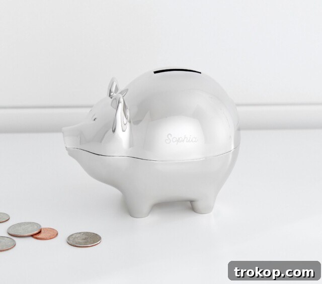28 Heartfelt Baptism Gifts for a Special Blessing 22 Mark & Graham x pbk Silver Piggy Bank for baptism gift idea, a timeless saving tool