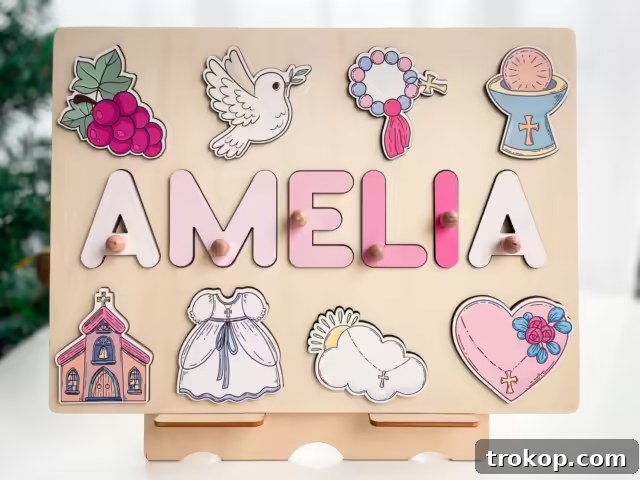 28 Heartfelt Baptism Gifts for a Special Blessing 28 Baby Baptism Theme Wooden Name Puzzle | Personalized Name Puzzle | Wooden Name Puzzle | Personalized Gift for Kids | Christening Gifts