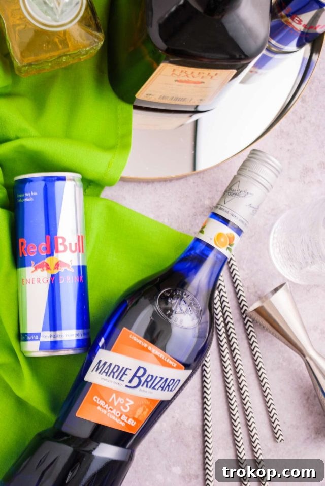 Irish Power Surge Cocktail Recipe 6 irish trash can recipe - top view of the ingredients