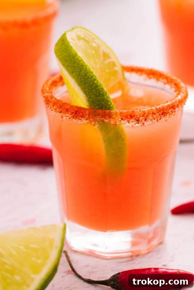 A single serving of a Mexican candy shot, ready to be enjoyed.