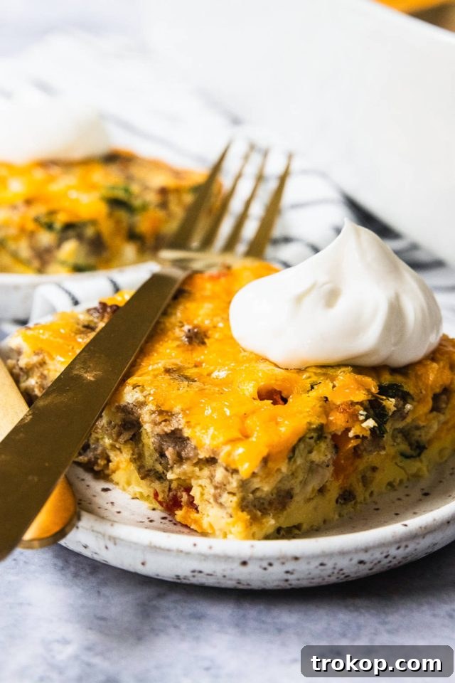 Ultimate Healthy Keto Breakfast Casserole 4 keto breakfast casserole recipe - a piece of baked casserole