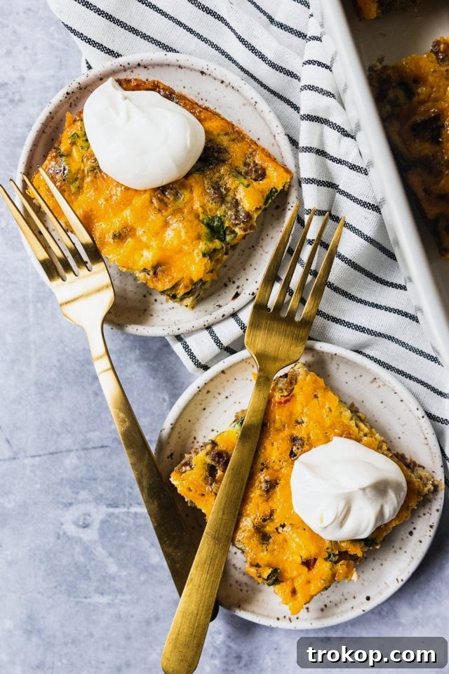 Ultimate Healthy Keto Breakfast Casserole 8 keto baked casserole served warm with sour cream