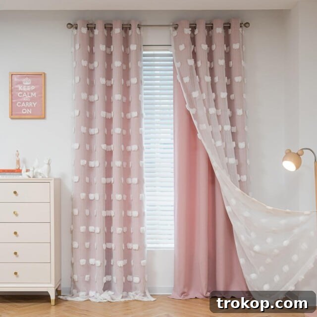25 Dreamy Bedroom Ideas Little Girls Will Adore 23 MYSKY HOME Pink Curtains for Girls Bedroom 84 Inches Long Blackout Nursery Curtains Double Layer Pom Pom Sheer Overlay for Kids Toddler Room Grommet Privacy..