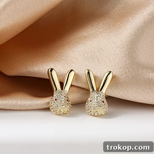 Gold Easter Bunny Earrings, cute and funny earrings for girls and women.