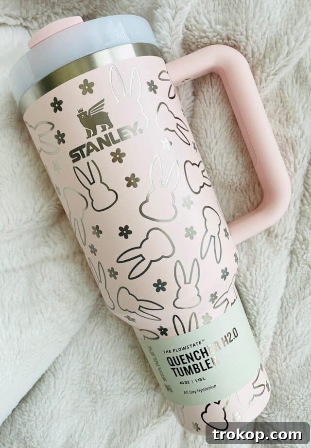 40oz Engraved Bunny Tumbler, a stylish Easter gift for Stanley cup lovers.