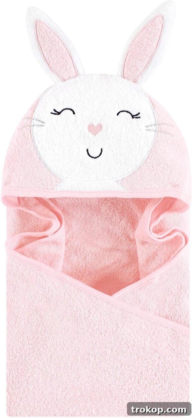 Hudson Baby Unisex Baby Cotton Animal Face Hooded Towel, Pink Bunny design, perfect for post-bath cuddles and photos