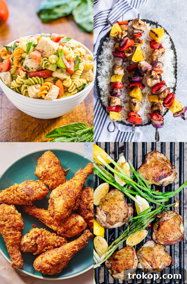 Summer Chicken Recipes banner featuring various chicken dishes