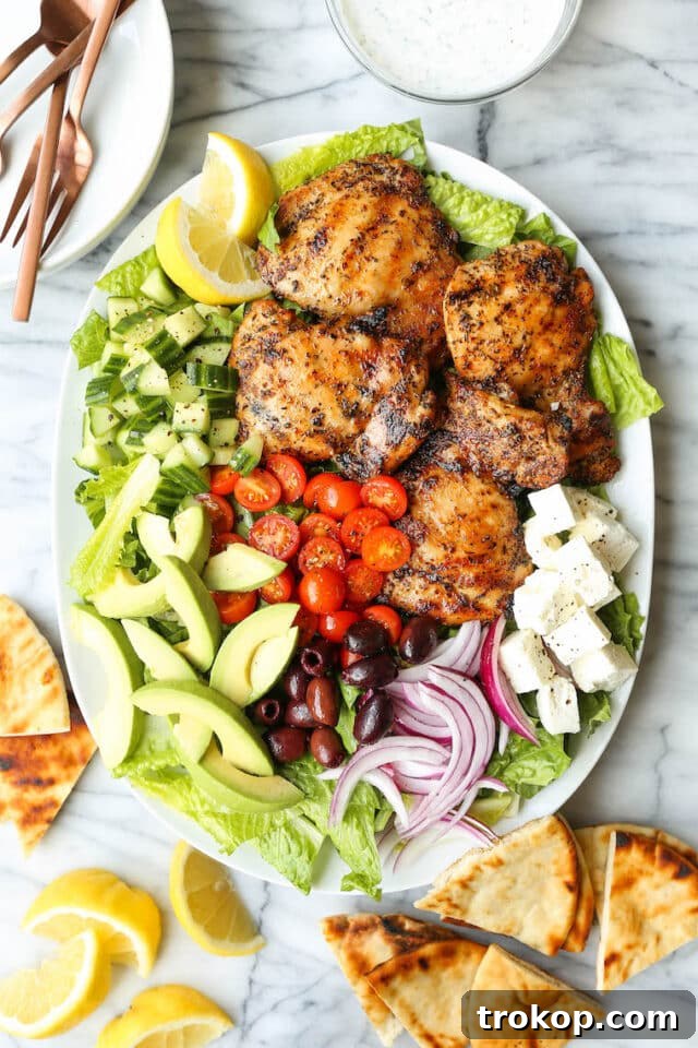 Grilled Greek Chicken Salad with tzatziki sauce
