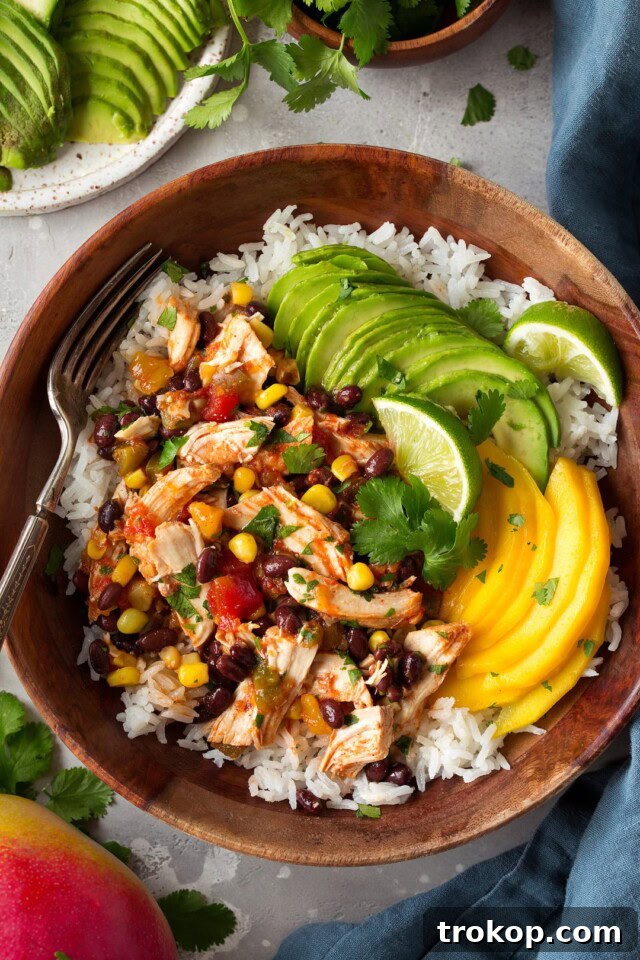 Slow Cooker Mango Salsa Chicken with Coconut Rice, a tropical delight
