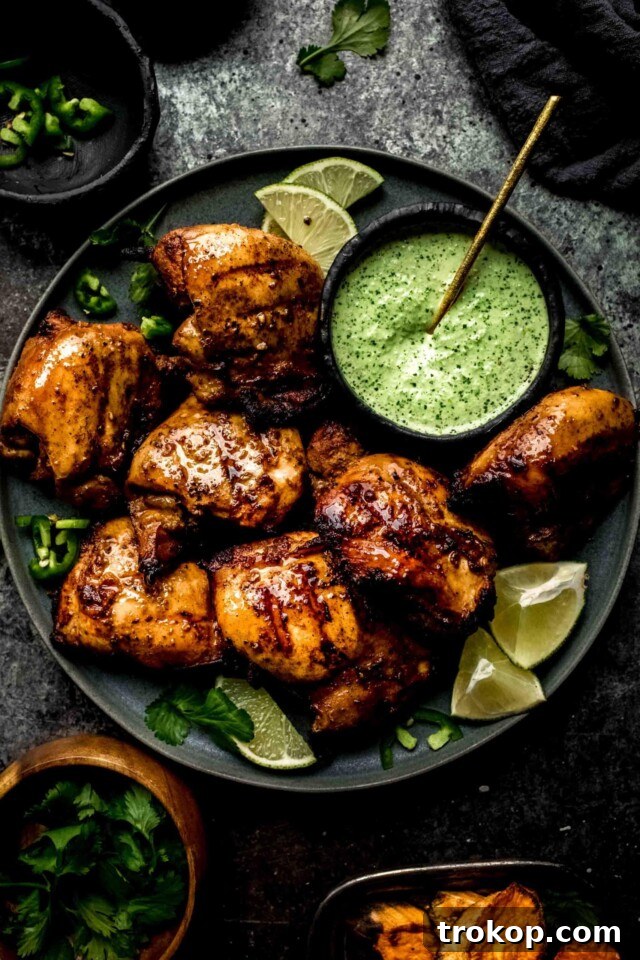 Peruvian Chicken with vibrant Green Sauce for a smoky flavor