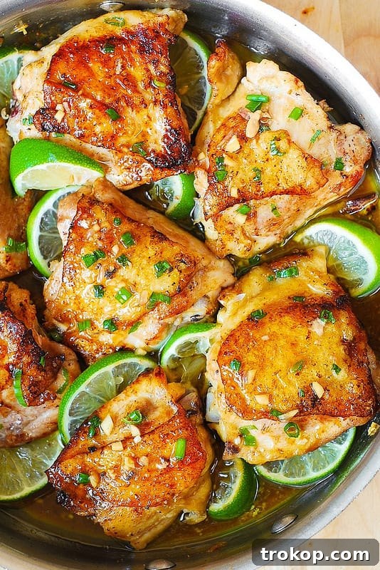 Honey Lime Chicken Recipe with pan-roasted chicken thighs
