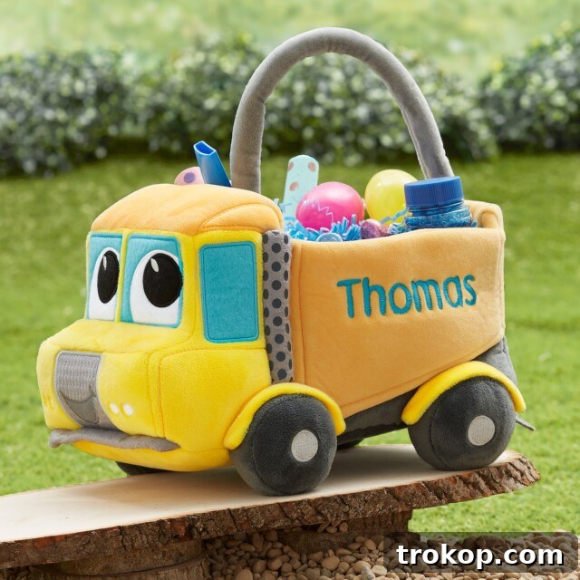 Inspiring Handmade Easter Basket Creations 13 Construction Truck Embroidered Plush Easter Basket, Easter Gifts for Kids, Personalized Easter Basket, Easter Gifts