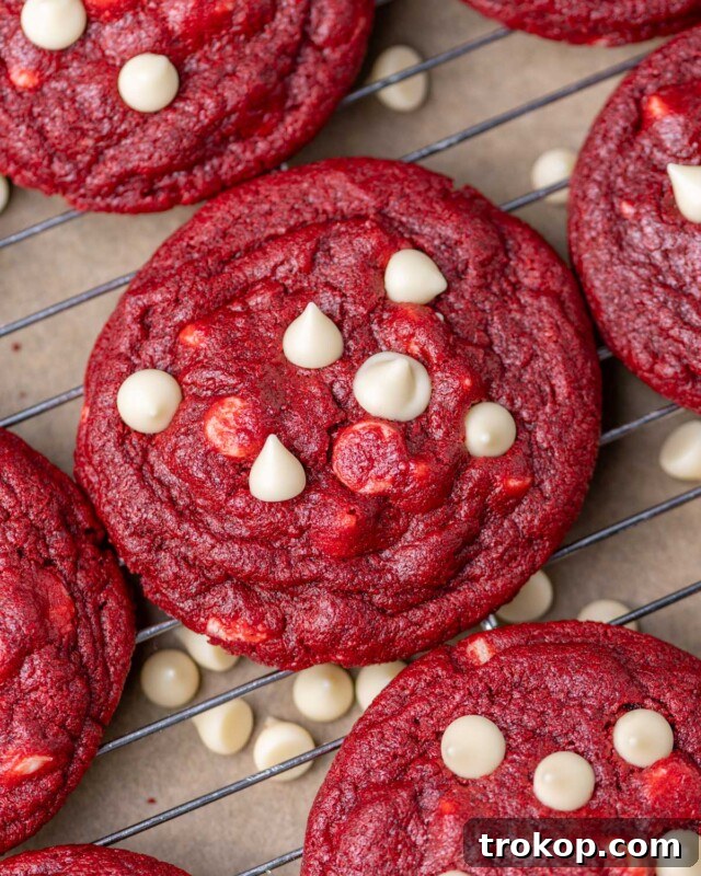 Vibrant Red Velvet Bisquick Cookies with white chocolate