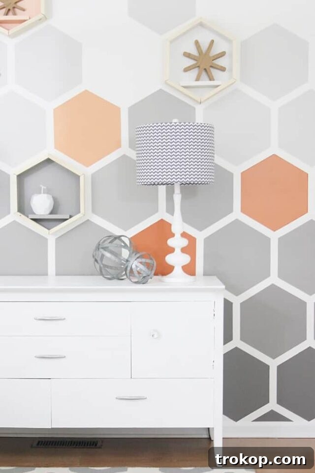 Stylish honeycomb accent wall with an ombre effect
