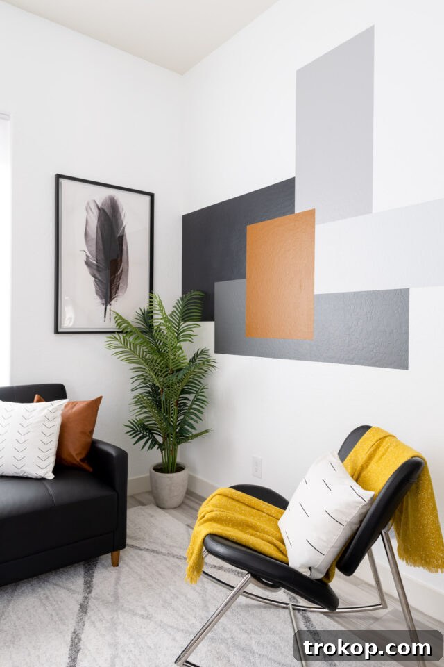 Modern DIY Color Block Accent Wall with random rectangles design