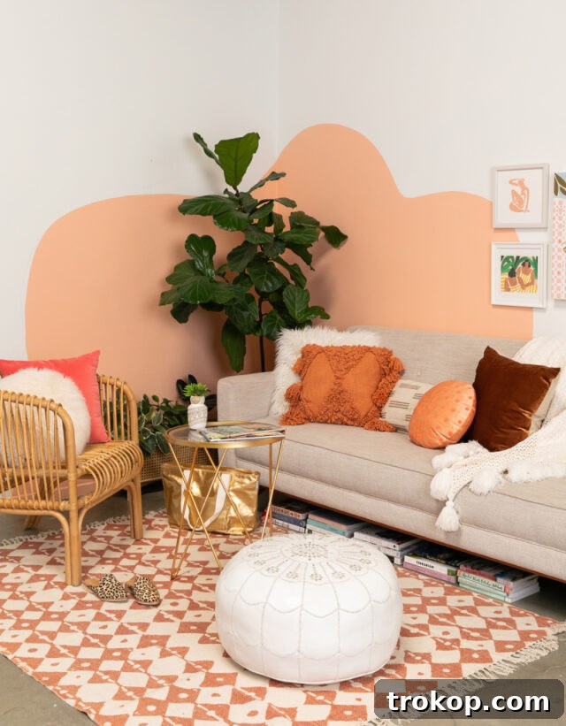Abstract shape painted in a corner creating a unique modern focal point