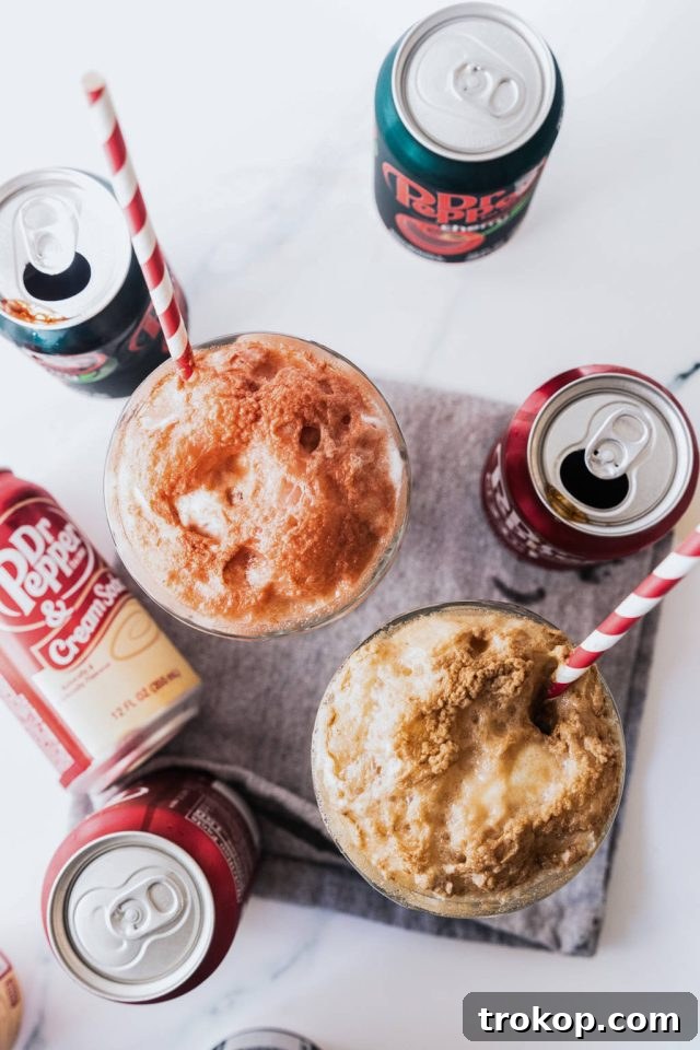 Decadent Homemade Dr. Pepper Vanilla Float 10 Top-down view of a Dr. Pepper Vanilla Float, showcasing the creamy texture and inviting appearance