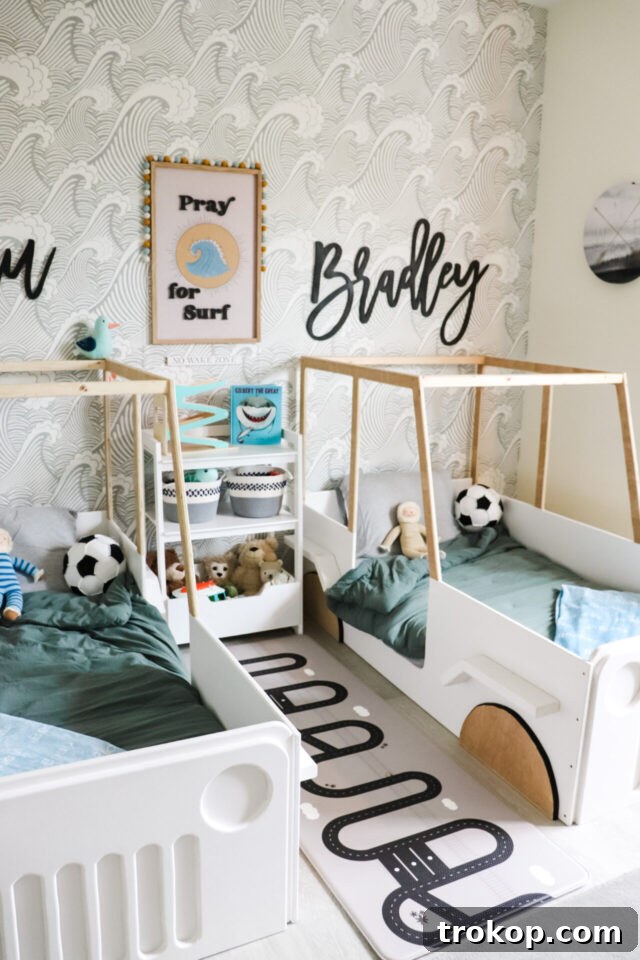 Adorable surfer themed bedroom for a big boy