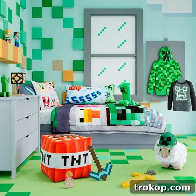 Mine Craft themed bedroom with vibrant paint for boys