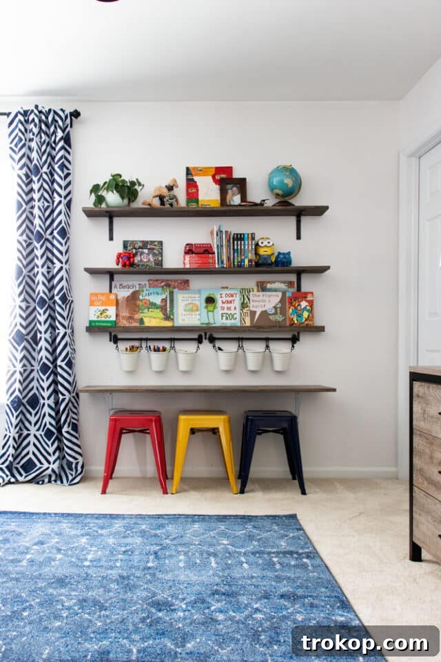 Organized creative station for a boy's room