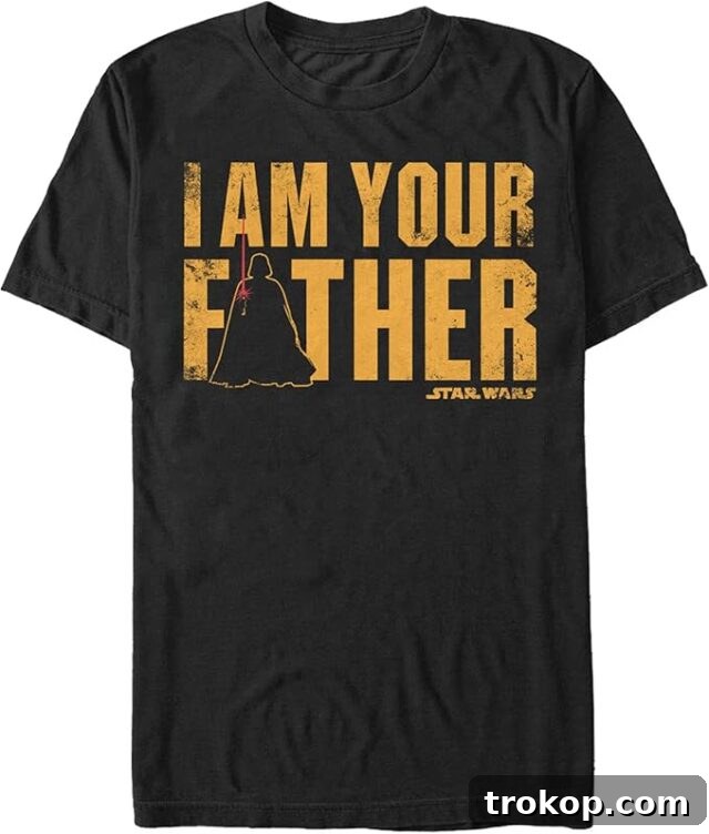 Make Dad Laugh Out Loud: Hilarious Father's Day Gift Ideas 25 STAR WARS Men's Father's Day Vader is Your Father T-Shirt, customizable for different generations.