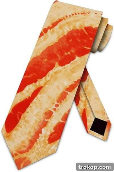 Make Dad Laugh Out Loud: Hilarious Father's Day Gift Ideas 39 Bacon Tie for funny fathers day gifts, featuring a mouth-watering bacon strip pattern.