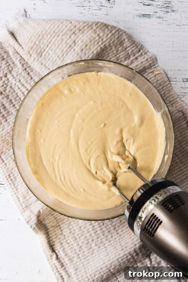 Decadent Baked Caramilk Cheesecake 7 Mixing the melted Caramilk chocolate into the creamy cheesecake filling