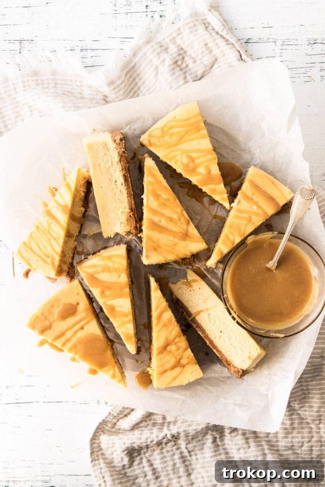 Decadent Baked Caramilk Cheesecake 10 Caramilk Cheesecake top view, ready to be served