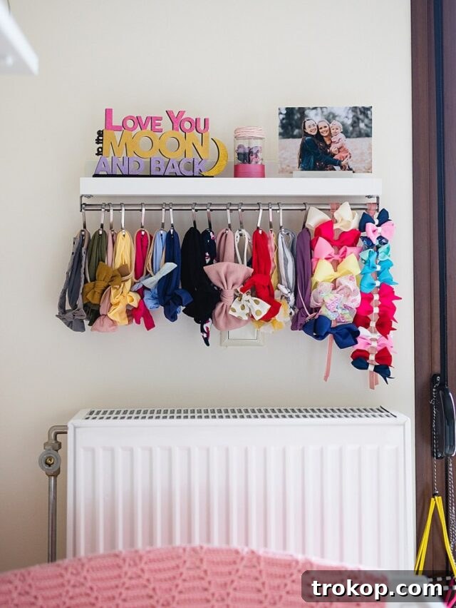 12 Stylish and Clever DIY Hair Bow Organizers 6 Ikea hack DIY Headband Holder with a shelf and hooks