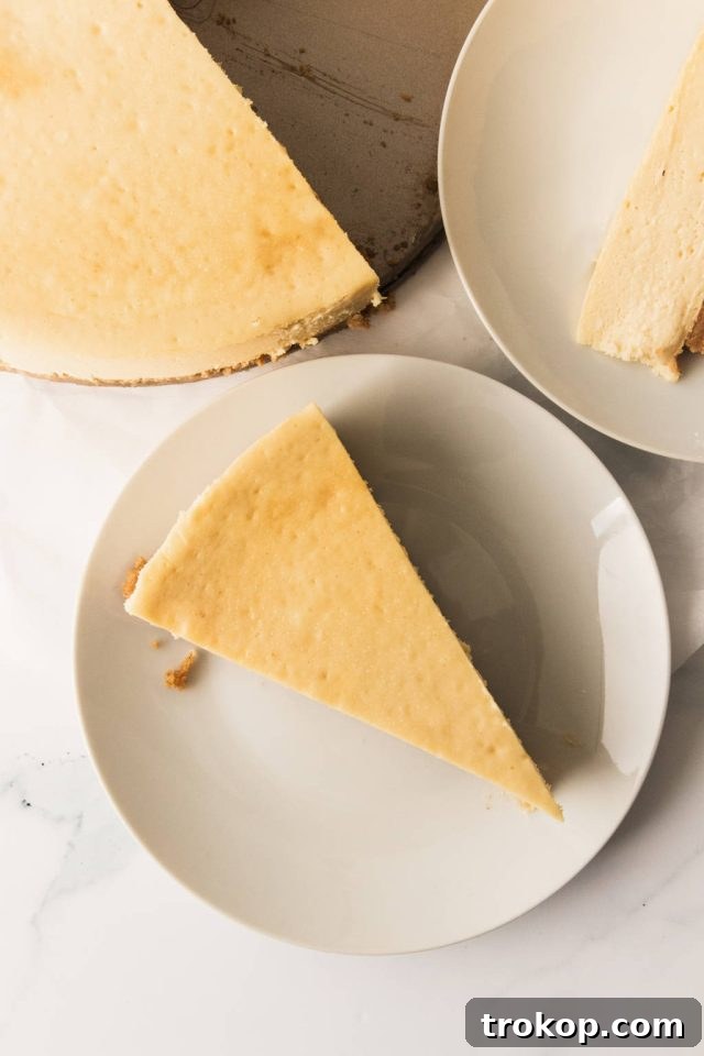 The Ultimate Water Bath for Silky Smooth Cheesecake 10 sliced Cheesecake top view