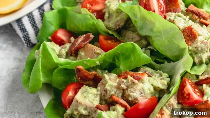 Whole30 Avocado Salad Chicken Wraps, a healthy and easy meal.