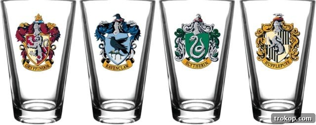 Harry Potter Gifts Every Fan Will Adore 12 House Crest Glass Set for Harry Potter fans, featuring all four Hogwarts houses.
