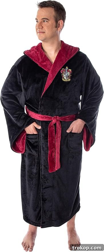 Harry Potter Gifts Every Fan Will Adore 22 Harry Potter Adult Fleece Hooded Bathrobe with sorting hat design.