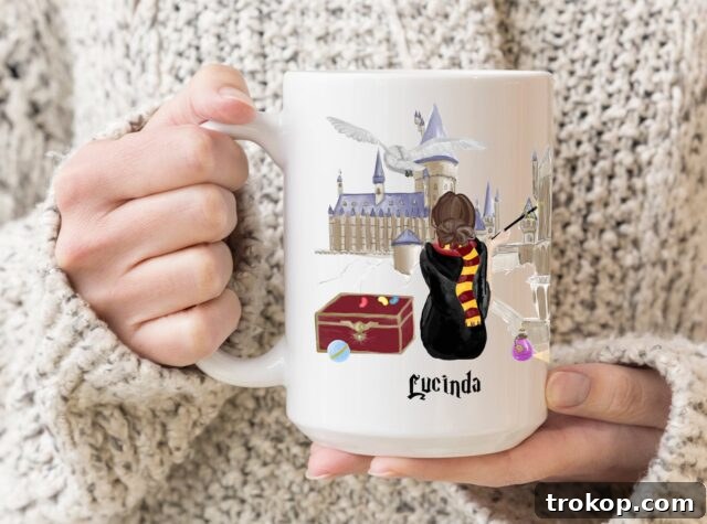 Harry Potter Gifts Every Fan Will Adore 24 Custom Wizard Mug, personalized with gender, hair, scarf, skin color, and text.