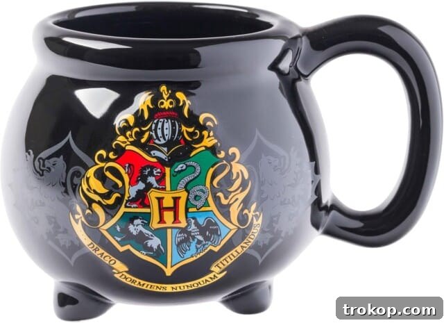 Harry Potter Gifts Every Fan Will Adore 5 Silver Buffalo Harry Potter Hogwarts Cauldron Mug with crest.