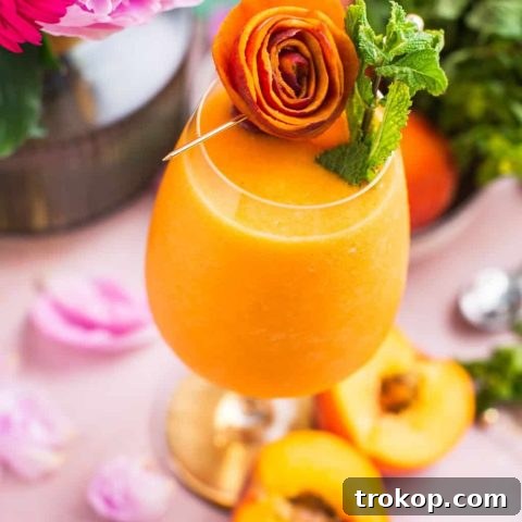peach daiquiri cocktail with garnish by Sugar & Cloth
