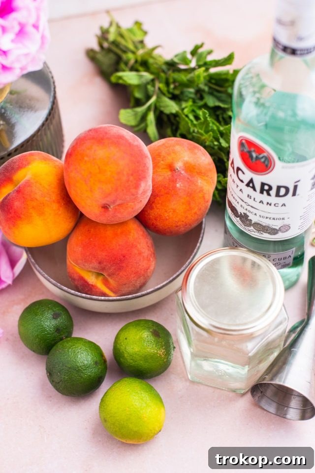 Ingredients used to make peach daiquiri recipe Sugar & Cloth