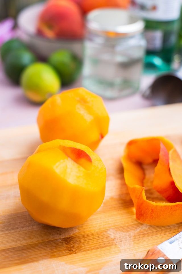 Freshly peeled peach for daiquiri
