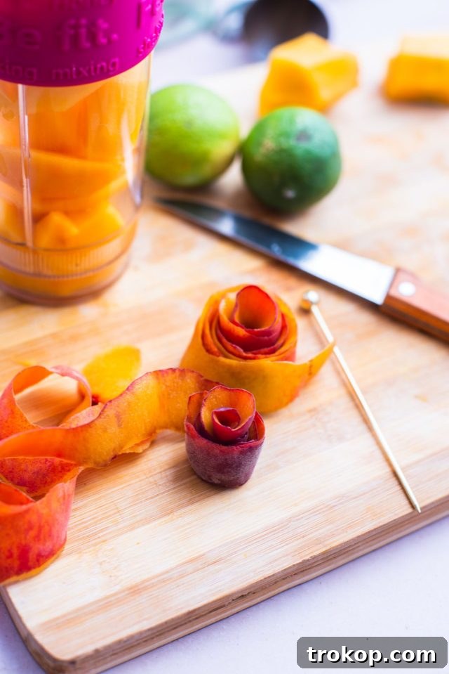 Rose peach peeled garnish for daiquiri