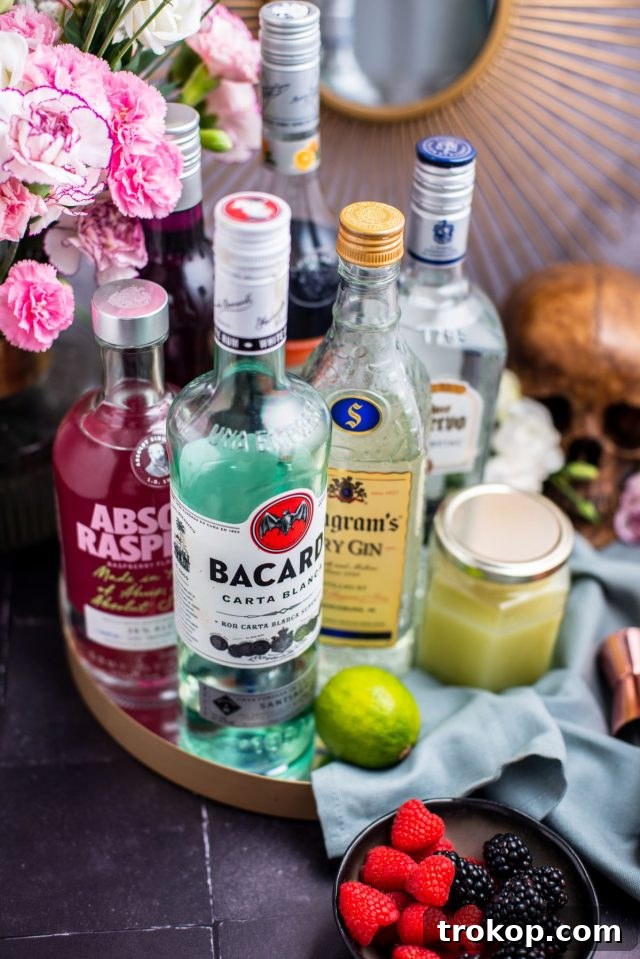 Assorted alcoholic bottles used to make the Grateful Dead cocktail
