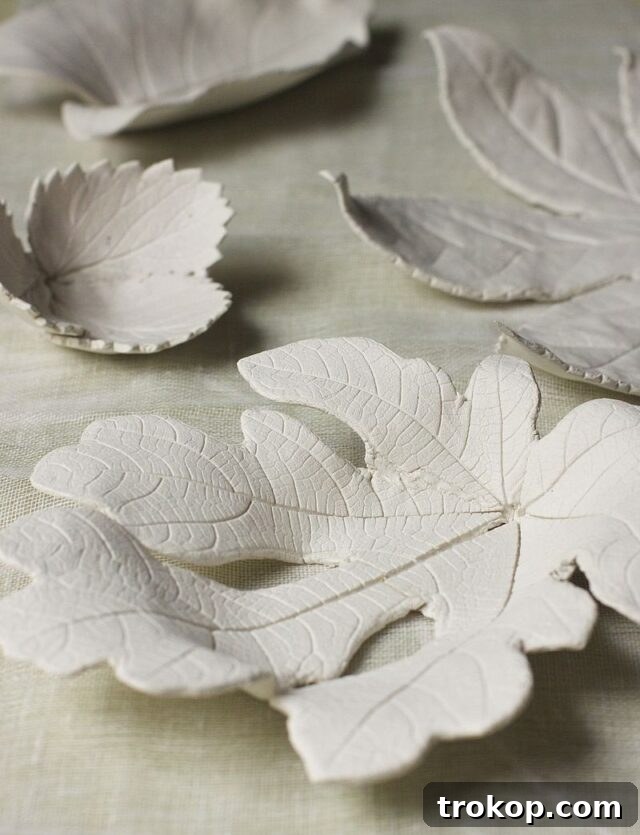 Crafting with Air Dry Clay 30 Ideas for Kids and Grown Ups 11 Clay Leaf Bowls for air dry clay projects, showcasing natural leaf impressions.