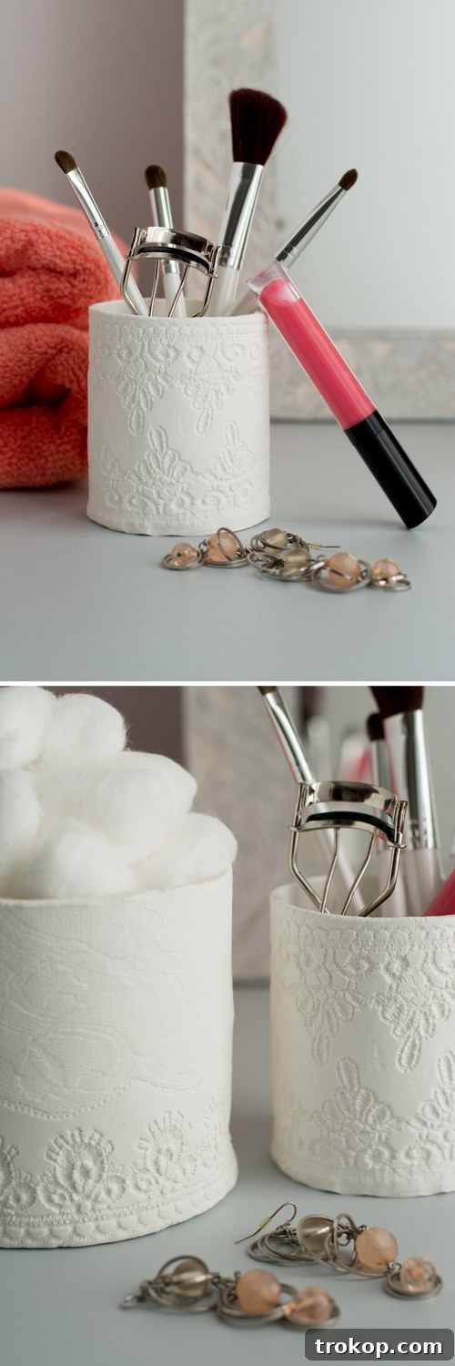 Crafting with Air Dry Clay 30 Ideas for Kids and Grown Ups 13 Lacy Clay Containers, demonstrating delicate lace patterns on air dry clay.